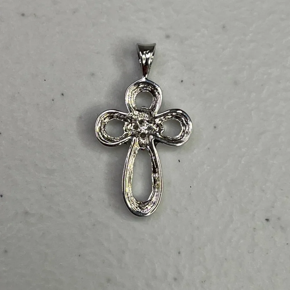 Small Cross Silver-Tone Pendant With Cubic Zirconia Accents - Picture 9 of 9